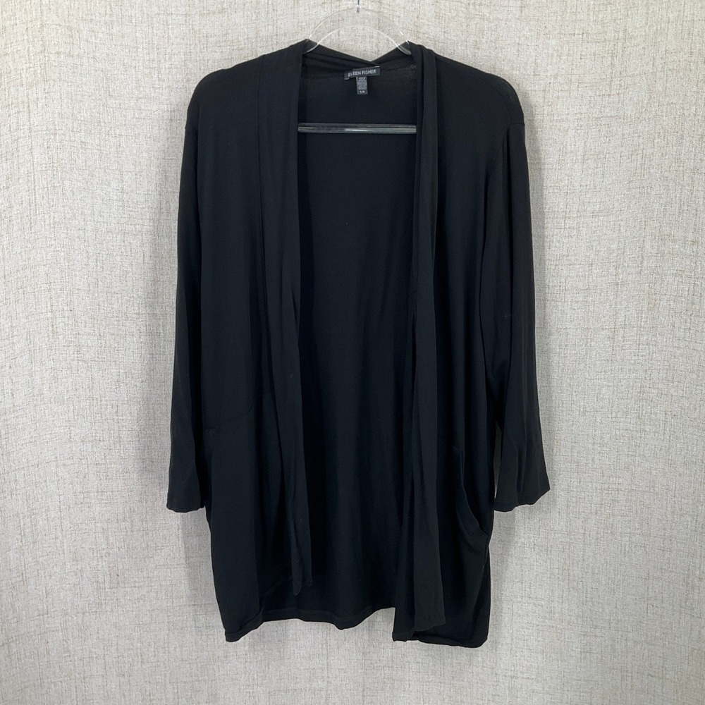 Eileen Fisher Cardigan Women L Black Draped Minimalist Classic Capsule Office